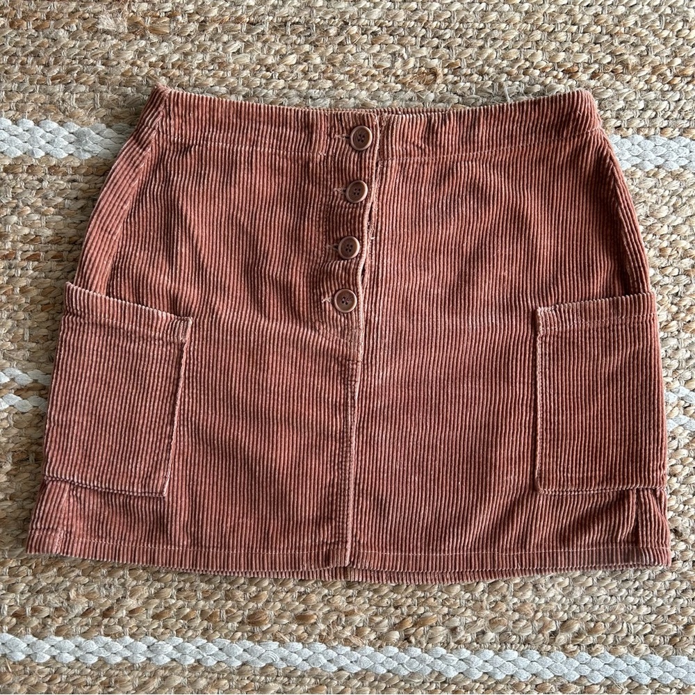 Reformation Wally Corduroy Button-Front Skirt Nutmeg